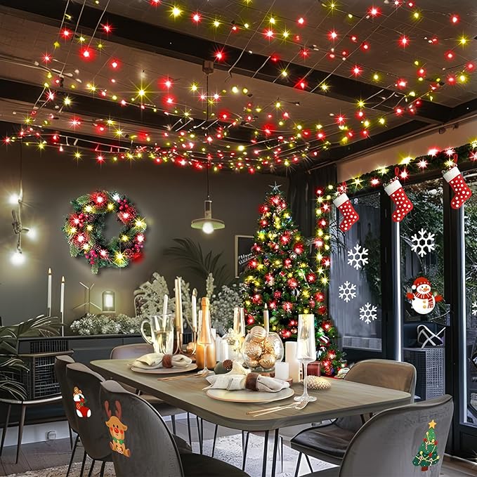 KNONEW 403ft 1000 LED String Lights Outdoor Christmas Lights 8 Modes & Timer Fairy Light Plug in Waterproof LED String Lights for Xmas Yard Tree Wedding Decorations (Red and Warm White)-VerdiqueGarden