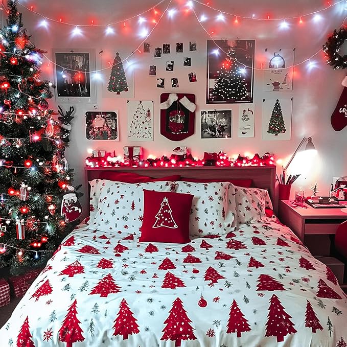 JMEXSUSS Connectable Red and White Christmas Lights, 8 Modes 100 LED Twinkle String Lights Indoor, Clear Wire Plug-in Christmas String Lights Outdoor Waterproof-VerdiqueGarden