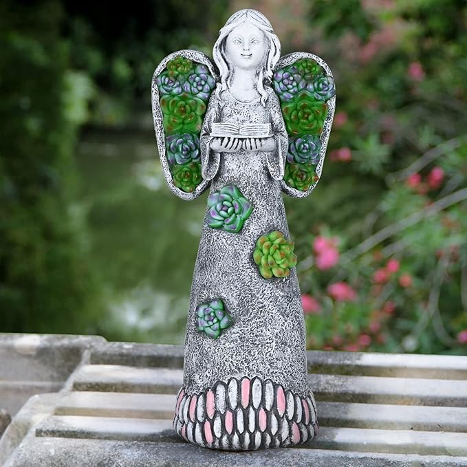 Garden Angels Statue-Solar Angel Statues Cemetery Decoration- Outdoor Memorial Pray Angels Figurine for Patio Lawn Yard Porch Decorations,10.24 Inches-VerdiqueGarden