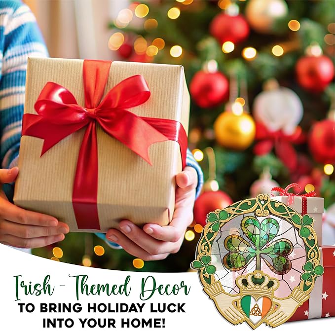 FLAGWIX Irish Gifts for Women, Men - Christmas, Birthday Gifts for Women, St Patricks Day, Shamrock Decorations, Good Luck Gifts, Claddagh, Celtic Home Decor - Window Suncatcher Hanging Decorations-VerdiqueGarden