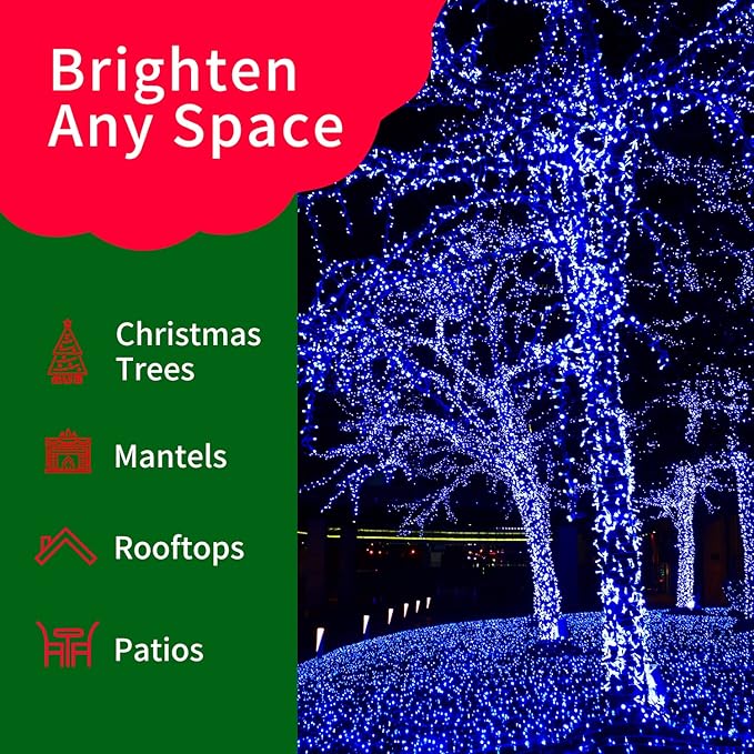 Ultra-Bright Connects End to End Blue Christmas Mini Lights 100L 19.6Ft UL Listed Incandescent Bulb String Light Set for Indoor Outdoor Holiday Garden Party Christmas Tree Garland Decor-VerdiqueGarden