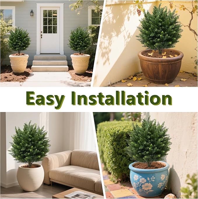 28" UV Resistant Artificial Shrubs for Outdoors - Real Looking Faux Bushes, Fake Cedar Trees, Outdoor Faux Ball Plants & Topiaries - Set of 2 Artificial Shrubs, Artificial Bushes for Garden Decor-VerdiqueGarden