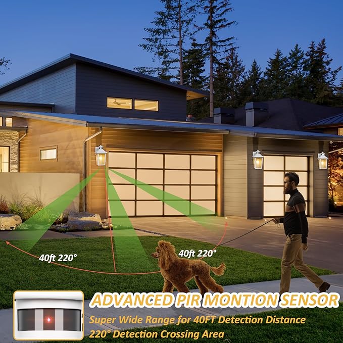 White Motion Sensor Outdoor Wall Light 2 Packs, Dusk to Dawn Outdoor Wall Lighting, Waterproof Exterior Light Fixture, Modern Porch Light Outside Wall Mount for House Patio Garage, Anti-Rust-VerdiqueGarden