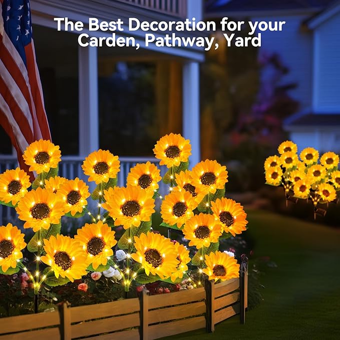 KOOPER Solar Lights Outdoor Decor - 6 Pack with 18 Sunflower Lights, Auto ON/Off, Waterproof for Garden, Patio, Backyard-VerdiqueGarden