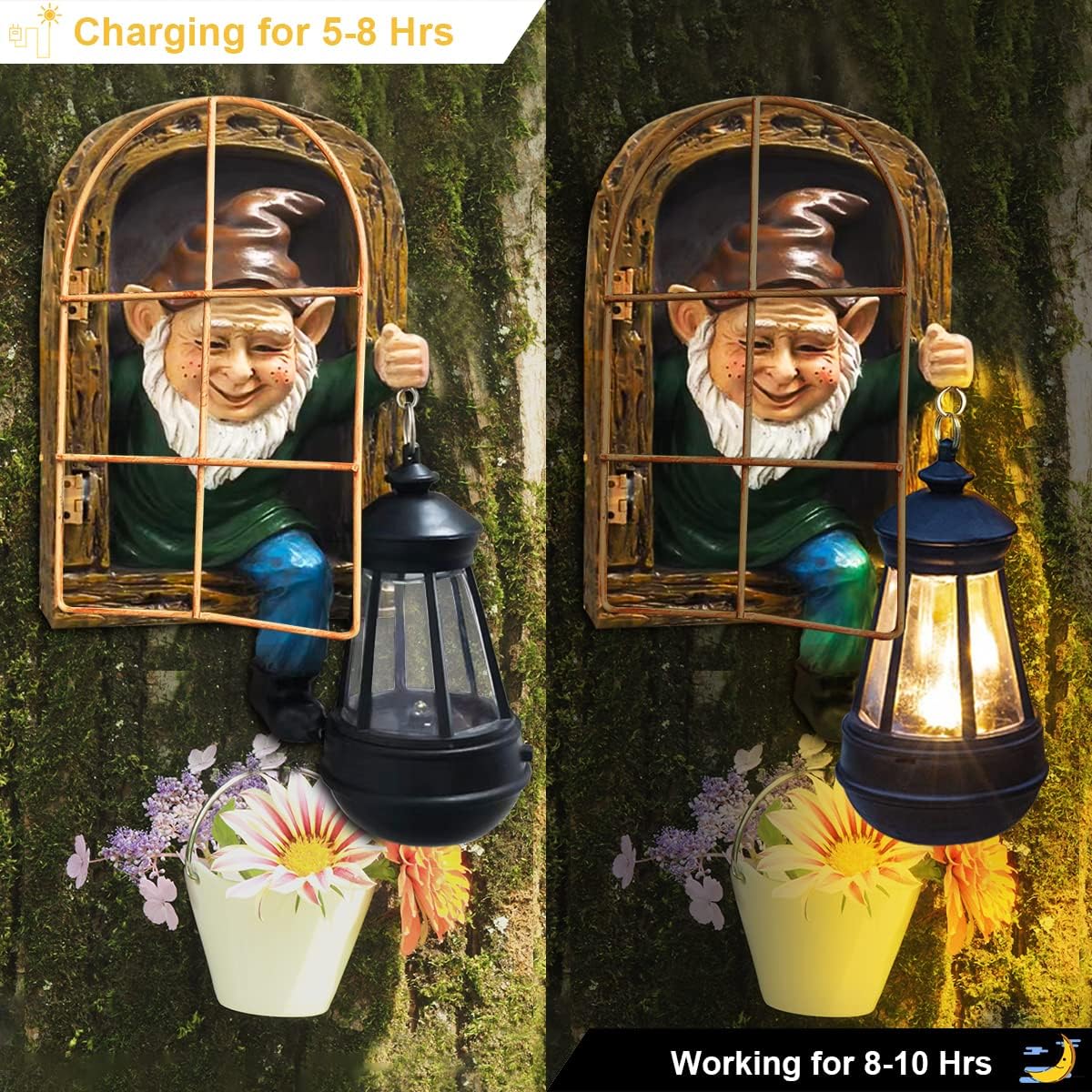 Whimsical Fairy Garden Gnomes with Solar Lights-10 Elf Out The Door Tree Hugger Garden Statues-Outdoor&Yard Decor-Tree Face Sculpture,Ideal Halloween Gifts - Yard Art for Patio,Fence,Wall-VerdiqueGarden