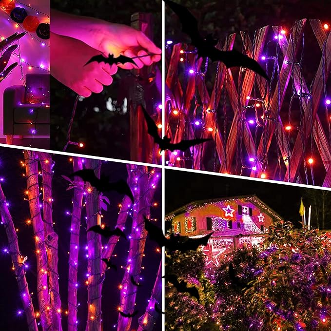 weillsnow 164FT 500 LED Halloween Lights, 8 Modes Waterproof Plug in String Lights for Halloween Indoor Outdoor Yard Party Wedding Garden Home Decorations (Purple & Orange)-VerdiqueGarden