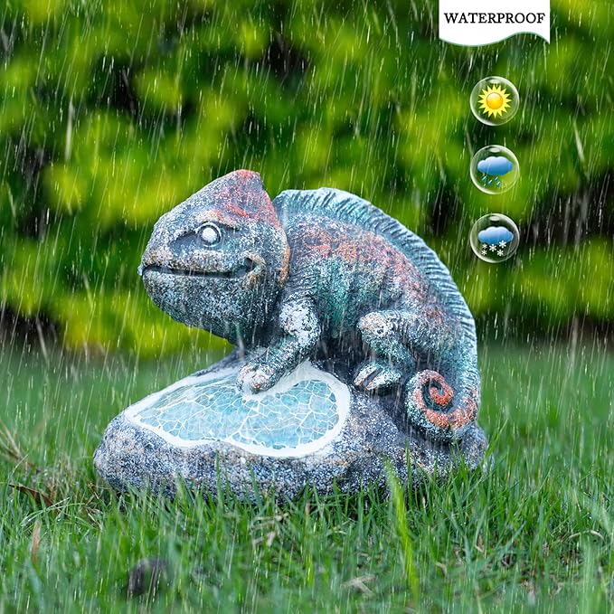 Solar Chameleon Garden Statues Outdoor Decor Resin Chameleon Figurine with Solar Light for Patio,Balcony,Yard,Lawn Ornament,Perfect Garden Gift-VerdiqueGarden