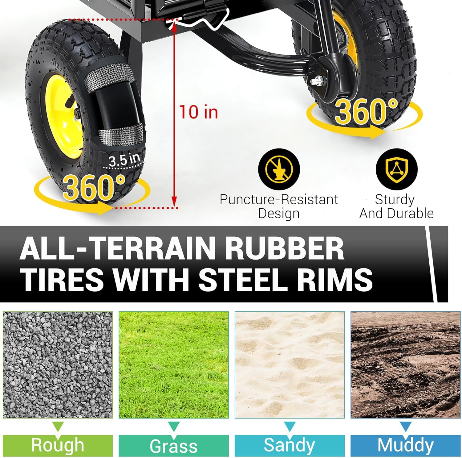 Steel Garden Cart on Wheels, 880LBS Pullable Metal Garden Wagon, 180° Rotating Handle and Removable Sides for Outdoor, Farm, Yard, Beach-VerdiqueGarden