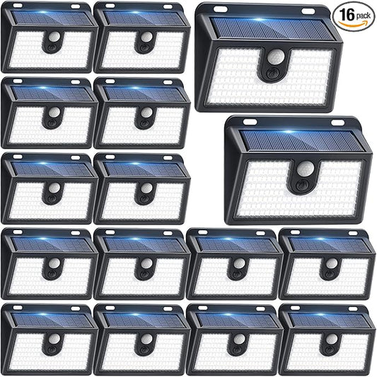 Solar Lights Outdoor Motion Sensor, 16 Pack 149 LED Waterproof Solar Powered Fence Lights, 3 Lighting Modes Security Wall Light for Outside Backyard Deck Garden Door Step Walking Dog, Cold Light 6500K-VerdiqueGarden