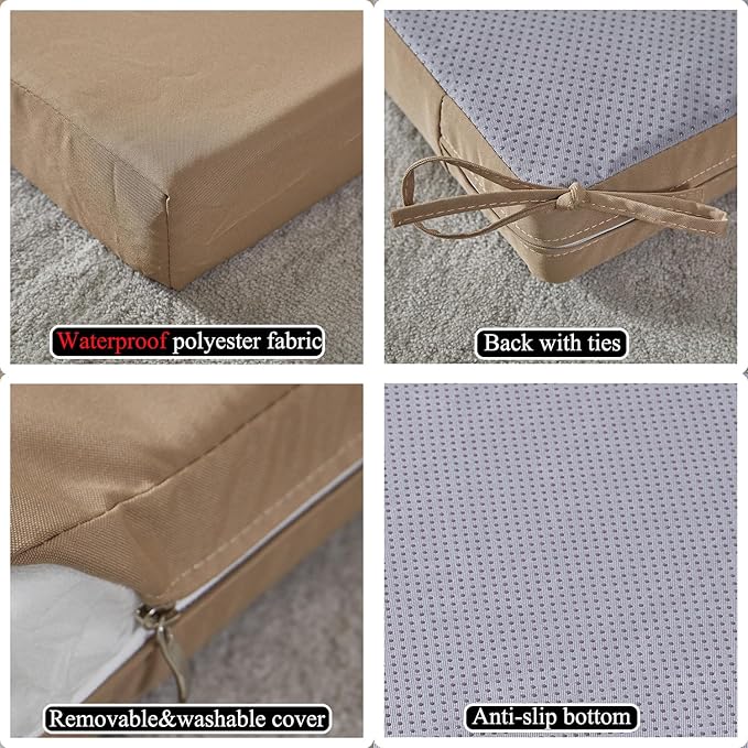 17 x 17 Inch Outdoor Seat Cushions for Patio Furniture with Non Slip and Ties Waterproof & UV Resistant Round Corner Outdoor Chair Cushions Replacement Set of 2, Khaki-VerdiqueGarden