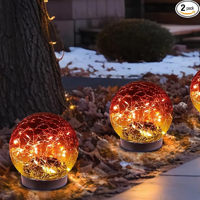Solar Globe Lights Outdoor Waterproof-Solar Balls-Solar Garden Lights-Solar Orbs for Outside 2 Pack Cracked Glass Ball for Lawn Patio Yard Backyard Decorations-VerdiqueGarden