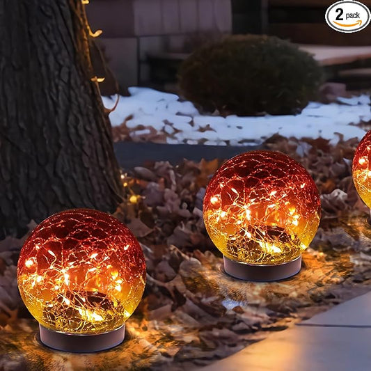 Solar Globe Lights Outdoor Waterproof-Solar Balls-Solar Garden Lights-Solar Orbs for Outside 2 Pack Cracked Glass Ball for Lawn Patio Yard Backyard Decorations-VerdiqueGarden