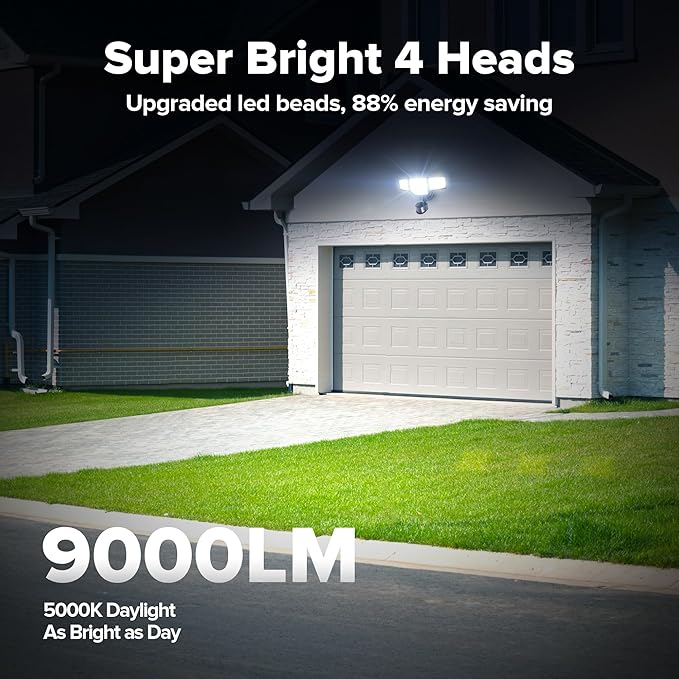 LUTEC 80W 9000LM LED Security Lights Motion Sensor Outdoor Lights, 4 Head LED Flood Light Outdoor 5000K Daylight, IP65 Waterproof, Motion Detected Light for Outside, Garage, Yard - 2 Pack (Black)-VerdiqueGarden