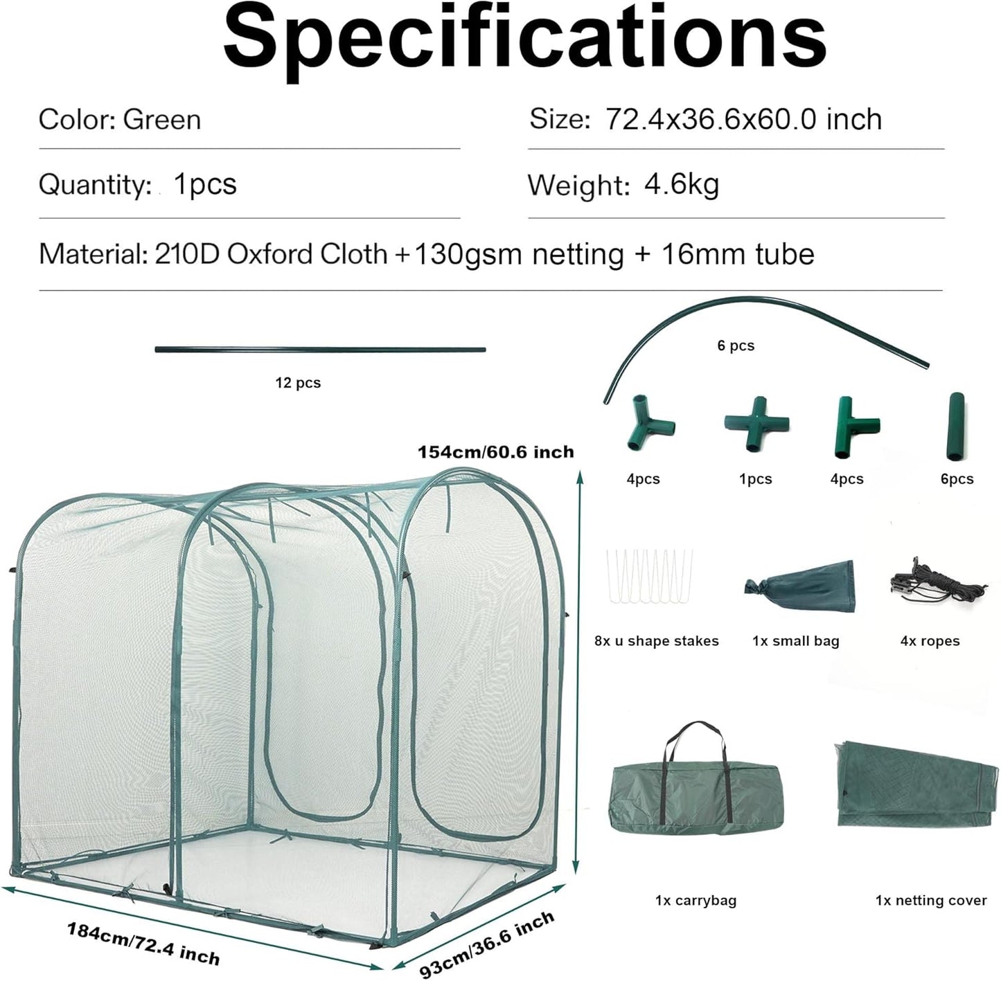 Poray Large Tunnel 73''x37''x61''Plant Netting Cover,5FT Tall Crop Cage Tomato Netting,Pest Guard Cover for Vegetables &Fruits,Durable Gardening Net for Plant and Animal-VerdiqueGarden