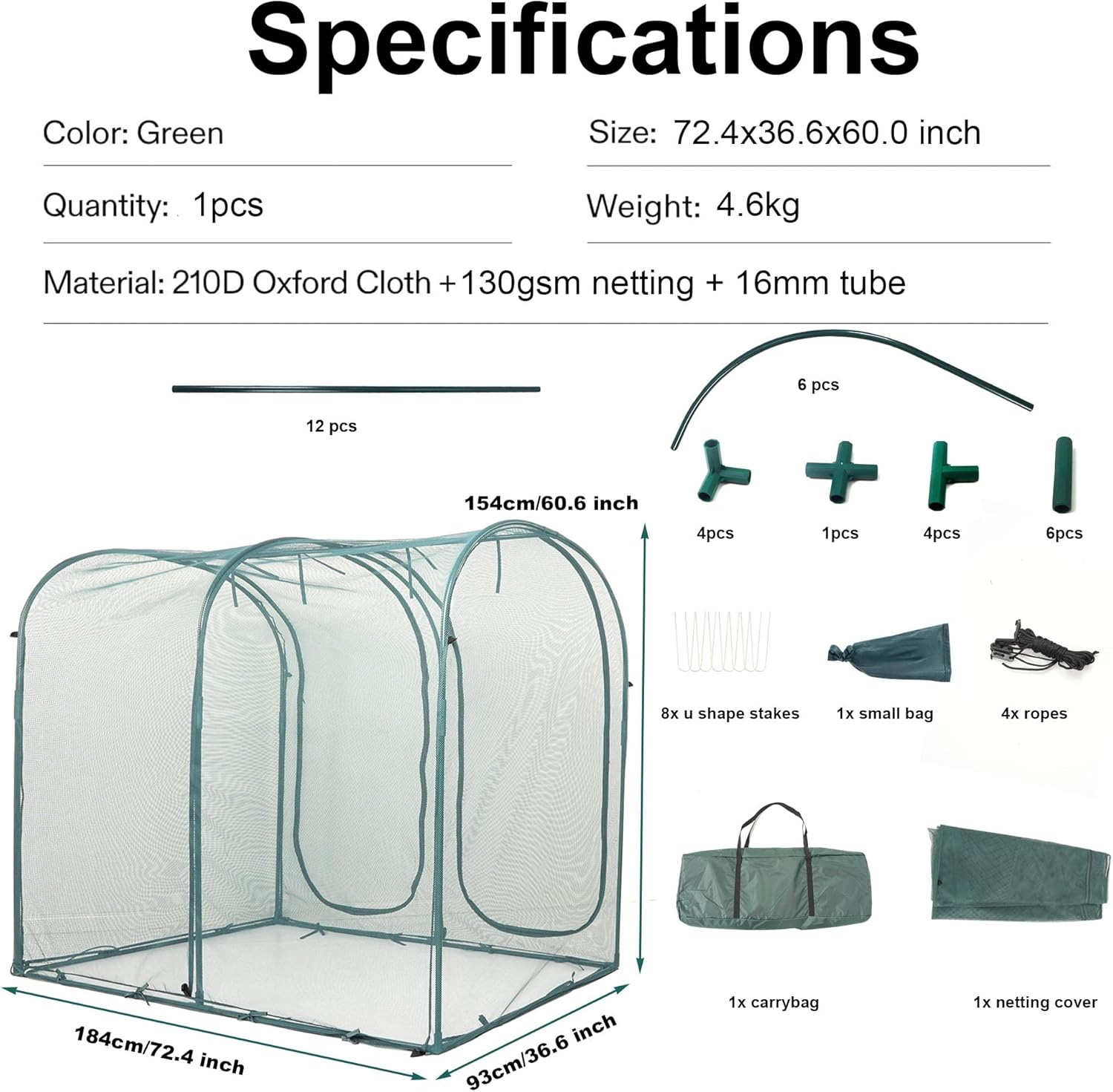 Poray Large Tunnel 73''x37''x61''Plant Netting Cover,5FT Tall Crop Cage Tomato Netting,Pest Guard Cover for Vegetables &Fruits,Durable Gardening Net for Plant and Animal-VerdiqueGarden