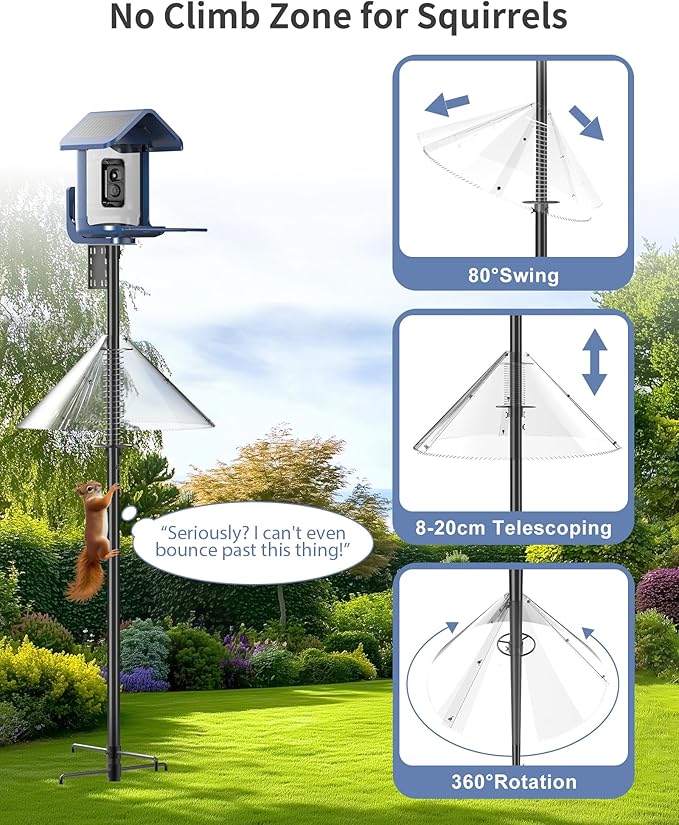 Bird Feeder Pole with Squirrel Baffle - 90 Inch Bird House Pole for Outdoors Heavy Duty, Squirrel Proof Baffle with Stainless Steel Spring for Better Defense, Slip-Fit Connection-VerdiqueGarden