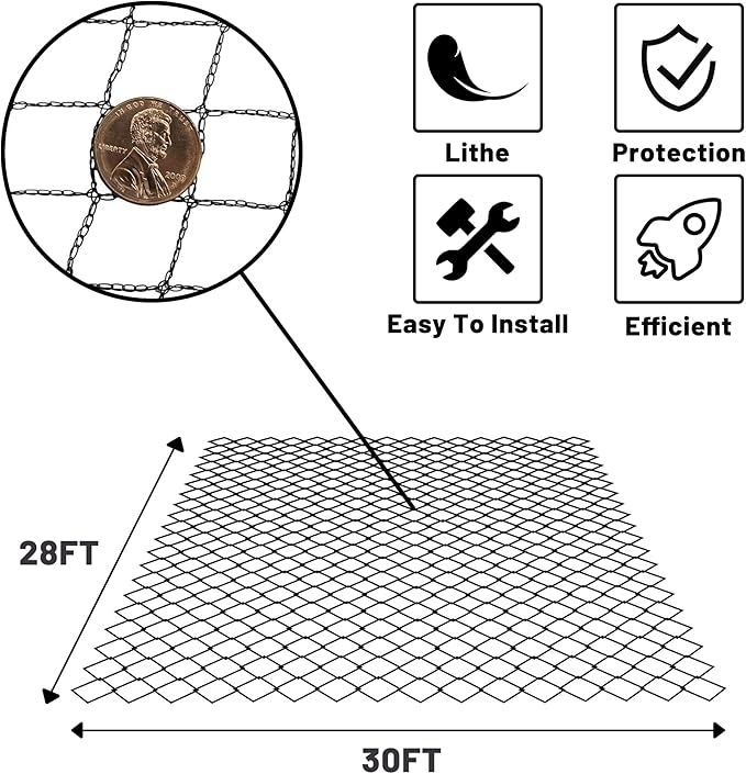 Rainleaf Pond Netting, 28' x 30' Pond Net Cover, Koi Pond Netting for Leaves, Heavy Duty Koi Pond Net Protecting Koi Fish from Herons, Stakes Included, Snare Nets-VerdiqueGarden