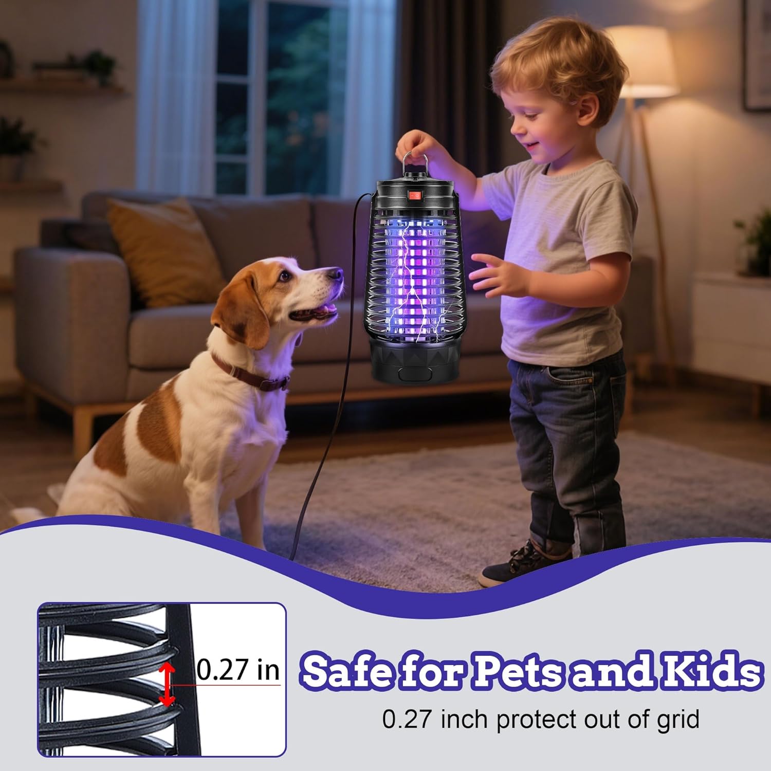 Electric Bug Zapper, 2500V Plug-in Mosquito Trap with Replaceable Sticky Pads & Lamp Tube, 365nm Lighted Hanging Insects Killer Attracting Moths, Gnats, Flies IPX4 for Indoor Outdoor Use-VerdiqueGarden