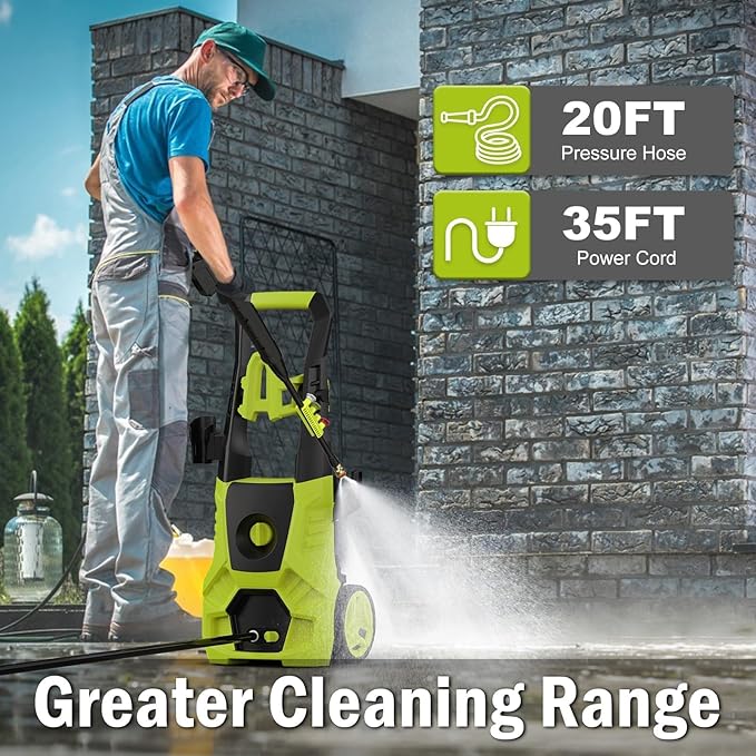 Pressure Washer, 5000PSI Max 3.6GPM with Foam Cannon 35FT Power Cord 4 Nozzles for Cars, Green-VerdiqueGarden
