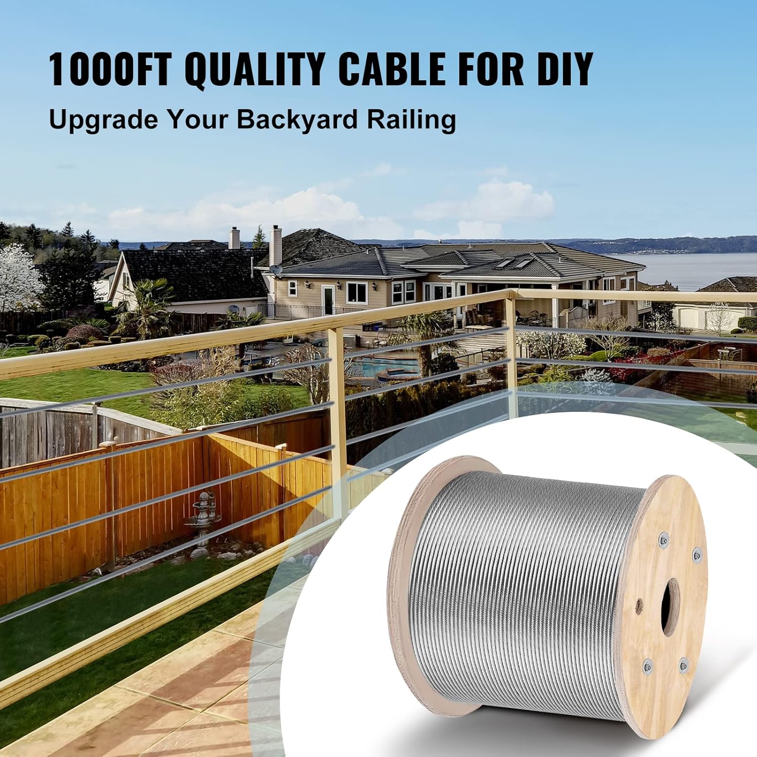 VEVOR 3/16 Stainless Steel Cable 1000FT, T316 4700 LBS Breaking Strength Thickened Cable Railing System Wire Rope Aircraft Deck Railing Kit Fence Wire-VerdiqueGarden