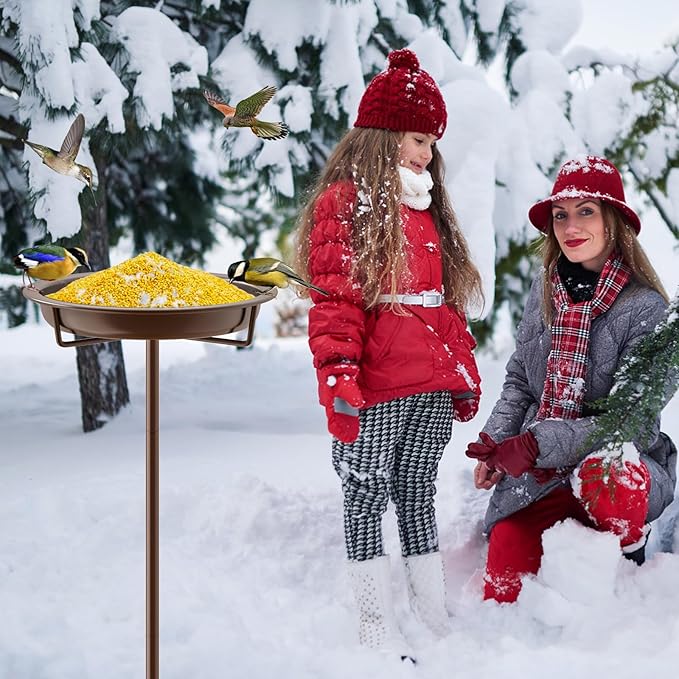 Metal Bird Bath for Outside, 36.2" Height Birdbath Bowl Standing Bird Feeders for Outdoors with 4 Prongs Base Stake, Freestanding Birdfeeders for Garden Yard Lawn Decor (Brown)-VerdiqueGarden