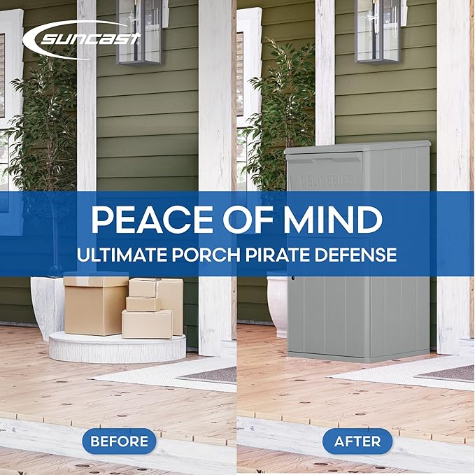 Suncast 33.5-Gallon Capacity Package Delivery Box, Parcel Drop Box with Lock, Weather Resistant Outdoor Storage Solution for Secure Package Deliveries, Made in USA-VerdiqueGarden