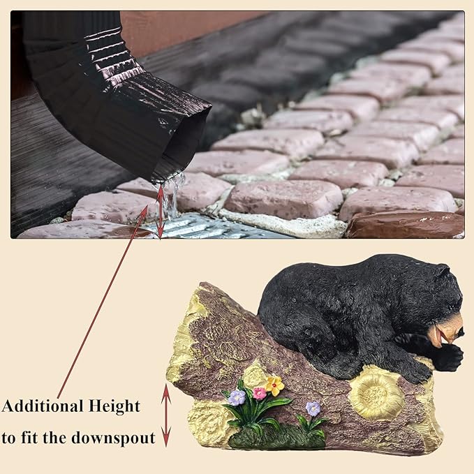 Bear Decorative Gutter Downspout Extension, Resin Sculpture, 9.8x3.9x6.9 inches, Handmade, All Seasons, Outdoor Statue-VerdiqueGarden