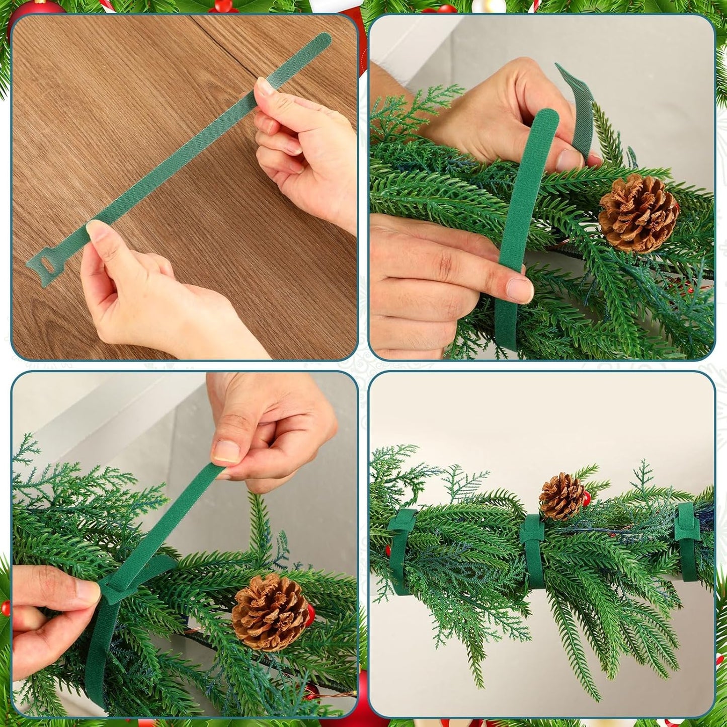 100 Pcs Christmas Garland Ties 7.87Inch Adjustable Holiday Garland Twist Ties for Holiday Halloween Tree Wreath Party Yard Wall Doorway Reusable Nylon Garden Cable Straps Decoration(Green)-VerdiqueGarden