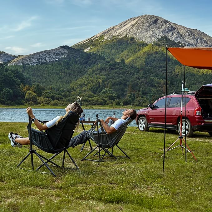 TIMBER RIDGE Hammock Camping Chair with Adjustable Backrest, Heavy Duty Folding Hammock Chair Supports 300lbs, Portable Hammock Chair for Camping, Travelling and Patio, Grey 2 Pack-VerdiqueGarden