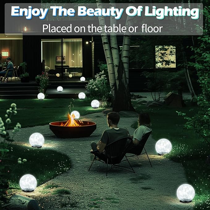 Garden Solar Ball Lights Outdoor Waterproof, 30 LED Cracked Glass Globe Solar Power Ground Lights for Path Yard Patio Lawn, Christmas Decoration Landscape White(2 Pack 3.9'')-VerdiqueGarden