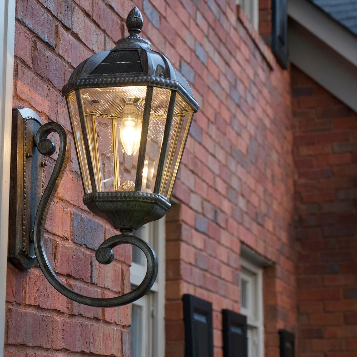 Gama Sonic Solar Outdoor Wall Light, Royal Bulb Exterior Sconce Lamp, Weathered Bronze Finish Aluminum, Rain Water Glass, Warm White LED with Omni-Direction Reflector, 98B310 Upgraded Panel & Battery-VerdiqueGarden