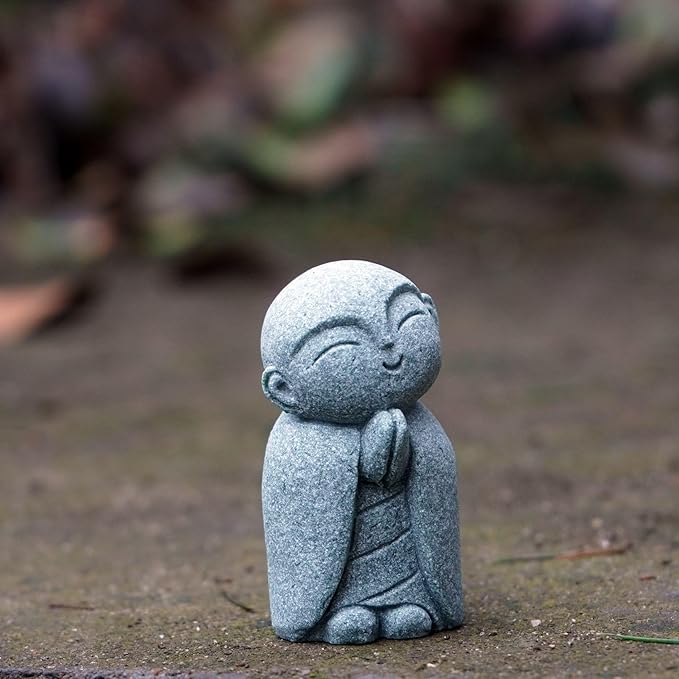 OwMell Japanese Jizo Monk Statue Praying, Buddha Jizo Statue Figurine Memorial Statue Aquarium Decoration for Garden Outdoor Ornament 2.6" - Tilting Head-VerdiqueGarden