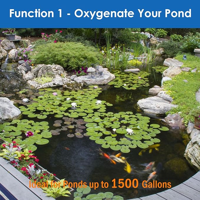 AquaMiracle Pond Aeration Kit Pond Air Pump Koi Pond Aerator for Pond up to 1500 Gallons Pond Deicer All-in-One Pond Aeration System with 2-Outlet Airline Tubing Air Stones Check Valves-VerdiqueGarden