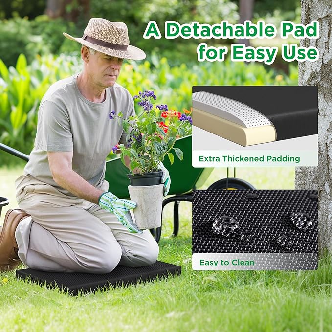 10.8” Wide Garden Kneeler and Seat, Heavy Duty Foldable Gardening Stool with Tool Belt Pouch, Included Thickened Kneeling Pad, Portable Gardening Bench Chair for Seniors & Parents-VerdiqueGarden