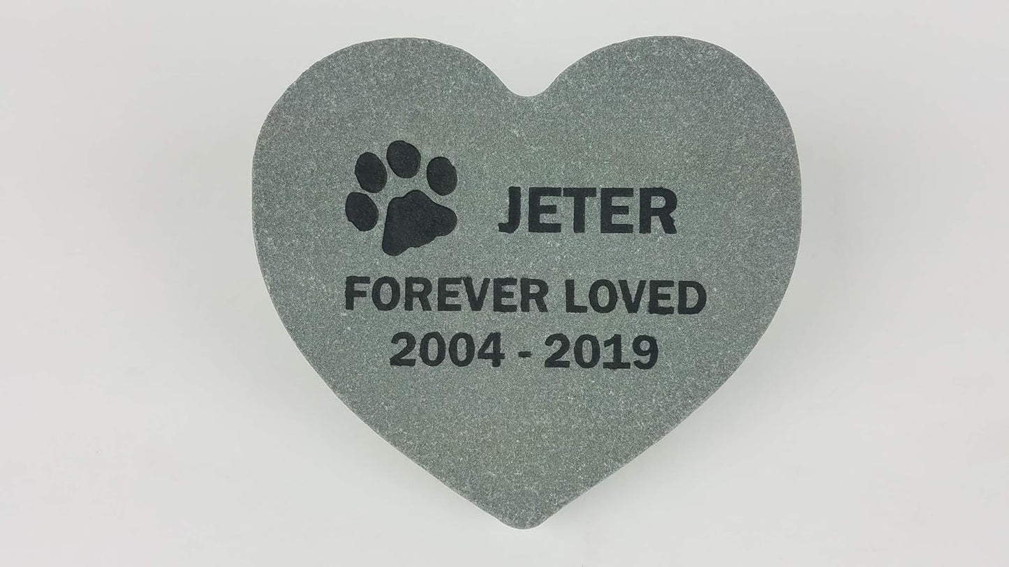 Pet Memorial Headstone Grave Marker Gray Natural Stone Heart 8" for Your Dog Or Cat Personalized-VerdiqueGarden