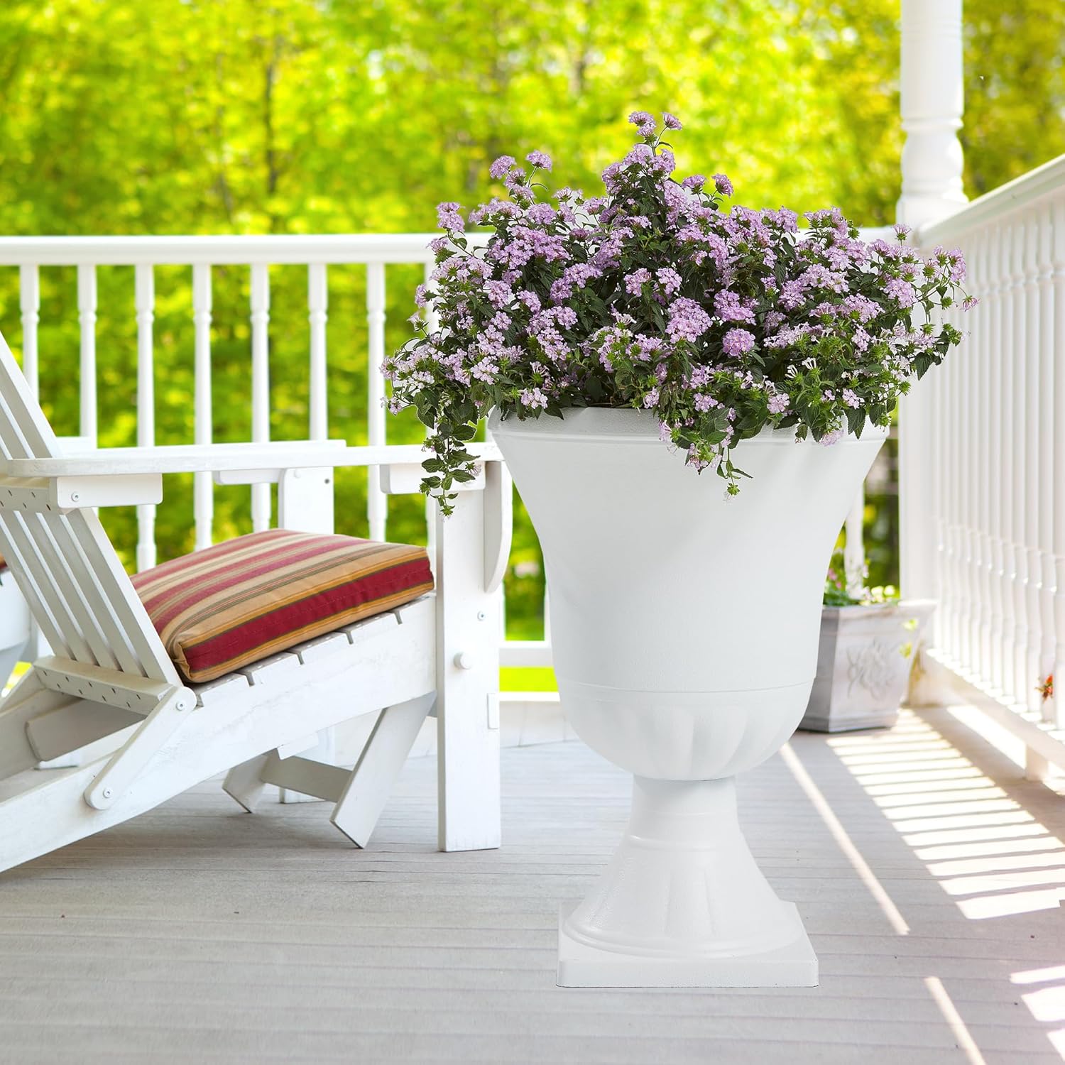 Worth Garden 2-Pack Plastic Urn Planters - 22'' Tall Round Classic Resin Flower Pots Pure White Traditional Large Plant Pots for Front Porch Patio Deck Wedding Decoration Pot - Indoor & Outdoor-VerdiqueGarden