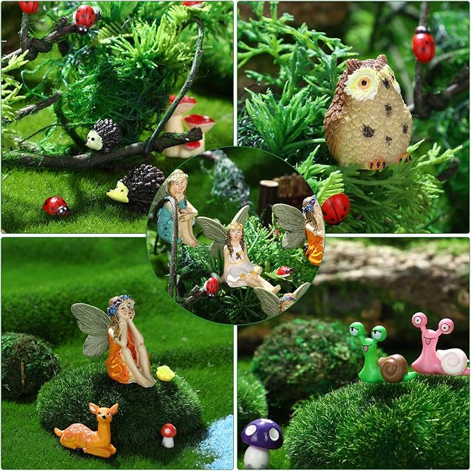 120 Pieces Garden Kit Accessories Garden Animals Miniatures Fairies Miniature Figurines Micro Landscape Ornaments DIY Kit for Outdoor Yard Lawn-VerdiqueGarden