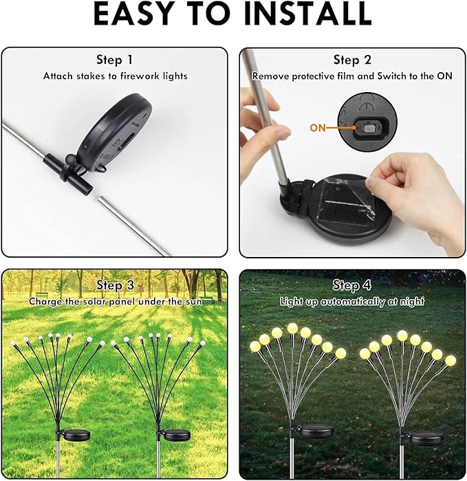 OZS 4Pack Total 32LED Solar Garden Lights -Solar Lights Outdoor, Solar Firefly Lights, Sway by Wind, Solar Fairy Lights Outdoor Waterproof for Patio Pathway Garden Decor(Warm White)-VerdiqueGarden