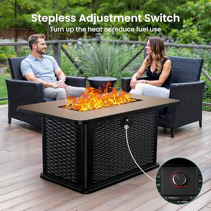 Ciays 43-Inch Rectangular Propane Fire Pit with 60,000 BTU Output, Gas Fire Pit with Cover and Rocks, Fire Pit Table CSA-Certified 2 in 1 Table Gatherings Parties with 304 Stainless Steel H-Burner-VerdiqueGarden