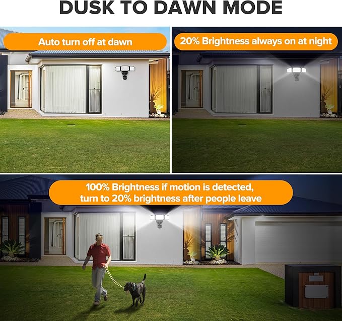 UME 2 Pack 5500LM LED Security Lights Motion Sensor Light Outdoor, 49W, 5000K Daylight, IP65 Waterproof, Dusk to Dawn, 3 Head Motion Detected Flood Light for Garage, Yard, Porch (Black)-VerdiqueGarden