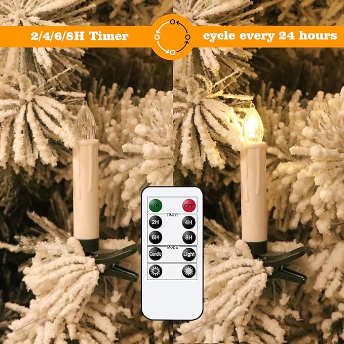 DRomance Christmas Tree Flameless Taper Candle Lights Battery Operated with 10-Key Remote and Timer, 30 Pack Plastic 3D Wick Flickering LED Taper Candles Multi-Using Home Garden Holiday Decor 3.4"-VerdiqueGarden