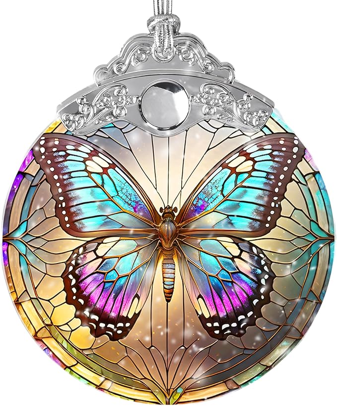 Stained Glass Suncatcher, Jocidea Butterfly Ornament, Christmas Ornaments, Holidays Ornaments, Christmas Tree Decor, Butterfly Decor for Home, Butterfly Gifts-VerdiqueGarden