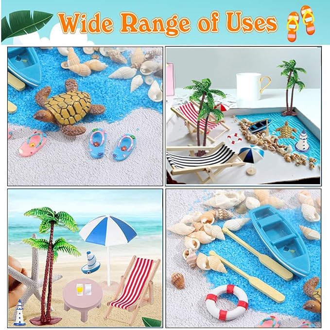 31 Pcs Beach Microlandscape Miniature Dollhouse Decoration, Maritime Decoration with Mini Beach Umbrella Mini Chair Miniature Coconut Tree Beach Decor for DIY Garden Plant Pool-VerdiqueGarden