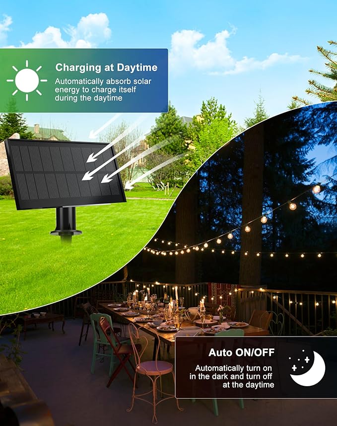 Solar String Lights Outdoor Waterproof 100FT with USB Port and 52 Shatterproof ST38 Bulbs(2 Spare), LED Solar Powered Patio Lights for Outside, Porch, Backyard, Gazebo, Garden(Warm White)-VerdiqueGarden