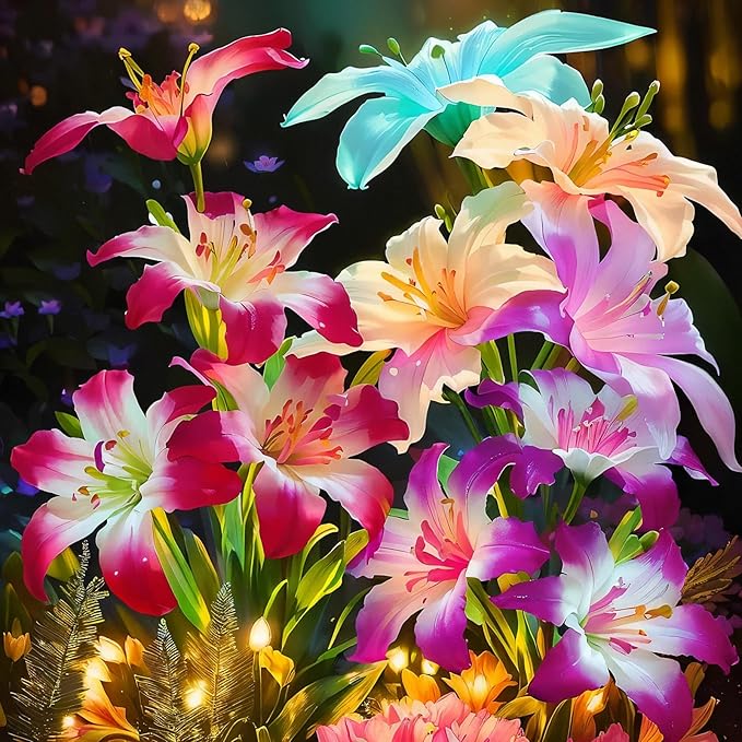 Solar Lights Outdoor Waterproof, 4 Pack Upgraded Garden Lights Solar Powered with 16 Double Layer Lily Flowers, Colorful Outdoor Solar Lights for Outside Yard Patio Garden Decor-VerdiqueGarden