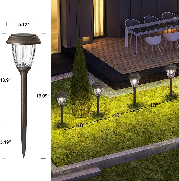XMCOSY+ Solar Lights Outdoor 10/25 LM LED with 2 Lighting Modes, Solar Garden Lights Glass and Metal, IP65 Waterproof Solar Powered for Yard Pathway Walkway Driveway Patio (6 Pack, Warm White)-VerdiqueGarden