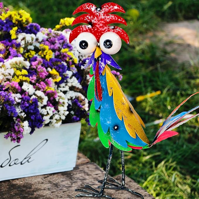 Natelf Outdoor Wacky Metal Rooster Yard Statue Decoration Roosters Decor Garden Statues Chicken Figurine Outside Decorations for Courtyard-VerdiqueGarden
