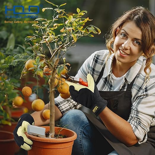 HLDD HANDLANDY Mens Leather Gardening Gloves, Utility Work Gloves for Gardening, Yardwork, Construction, Mechanics-VerdiqueGarden