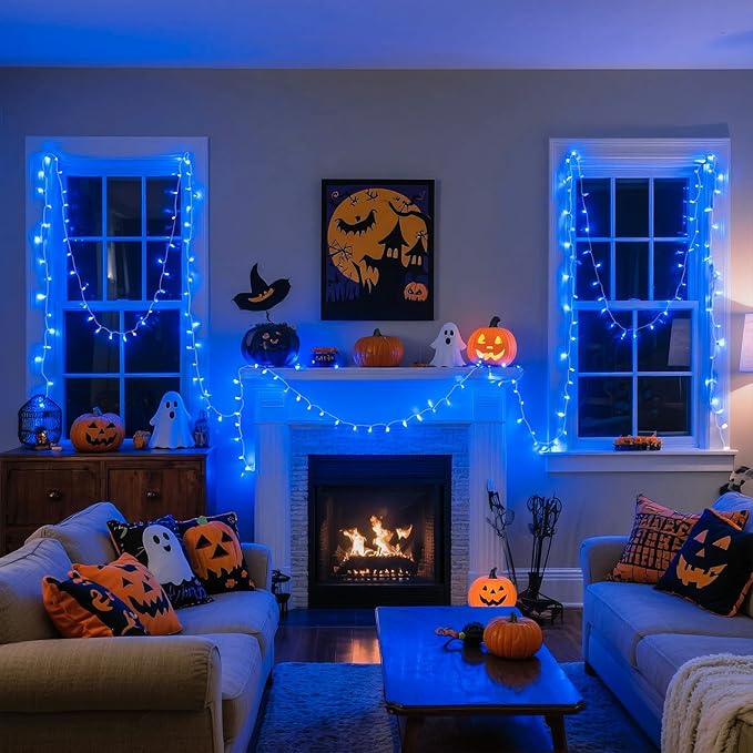 JMEXSUSS 66ft 200 LED Blue Christmas Lights Indoor Outdoor, Connectable Blue String Lights Clear Wire Plug in, 8 Modes Blue Fary Lights for Halloween Tree Party Bedroom Wall Christmas Decoration-VerdiqueGarden