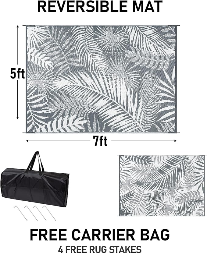 HiiARug Outdoor Rug 5x7Ft Outdoor Plastic Straw Rug Waterproof Outdoor Rugs for Patios Clearance Indoor Outdoor Rug for Patio Decor Porch Camping-VerdiqueGarden